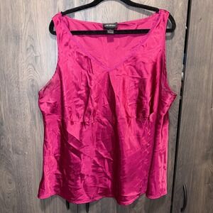 Lane Bryant Women's Pink Satin V Neck Lace Trim Sleeveless Top Plus Size 24